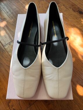Margaux Demi Ballet Flats Ivory Leather Mary Jane Shoes EU 40.5 / US 10